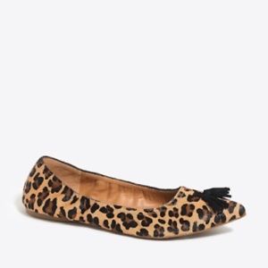 J.Crew Factory Leopard Print CalfHair Tassel Flats